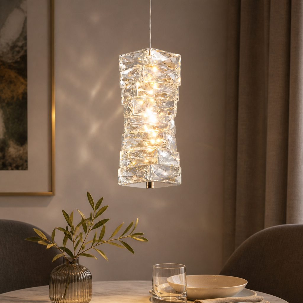 Sculptural Crystal Column LED Pendant Light
