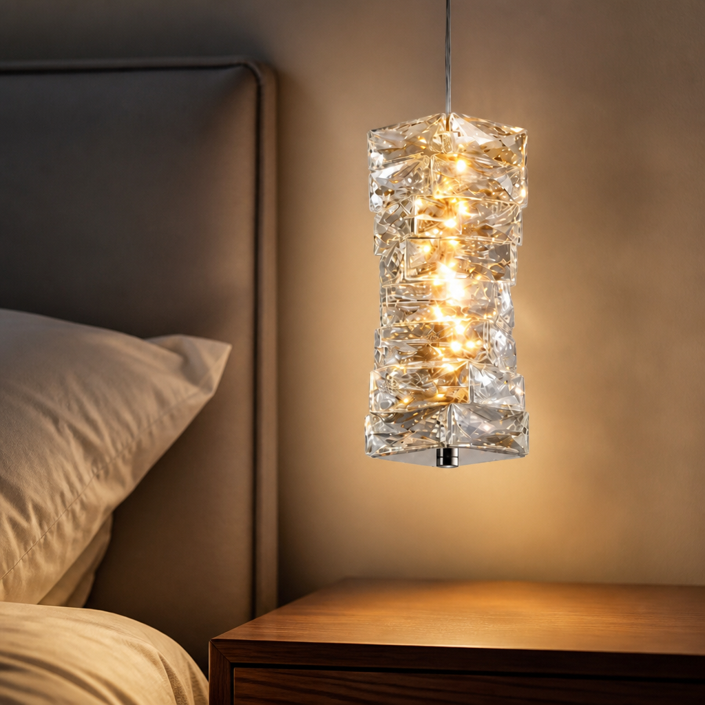 Sculptural Crystal Column LED Pendant Light