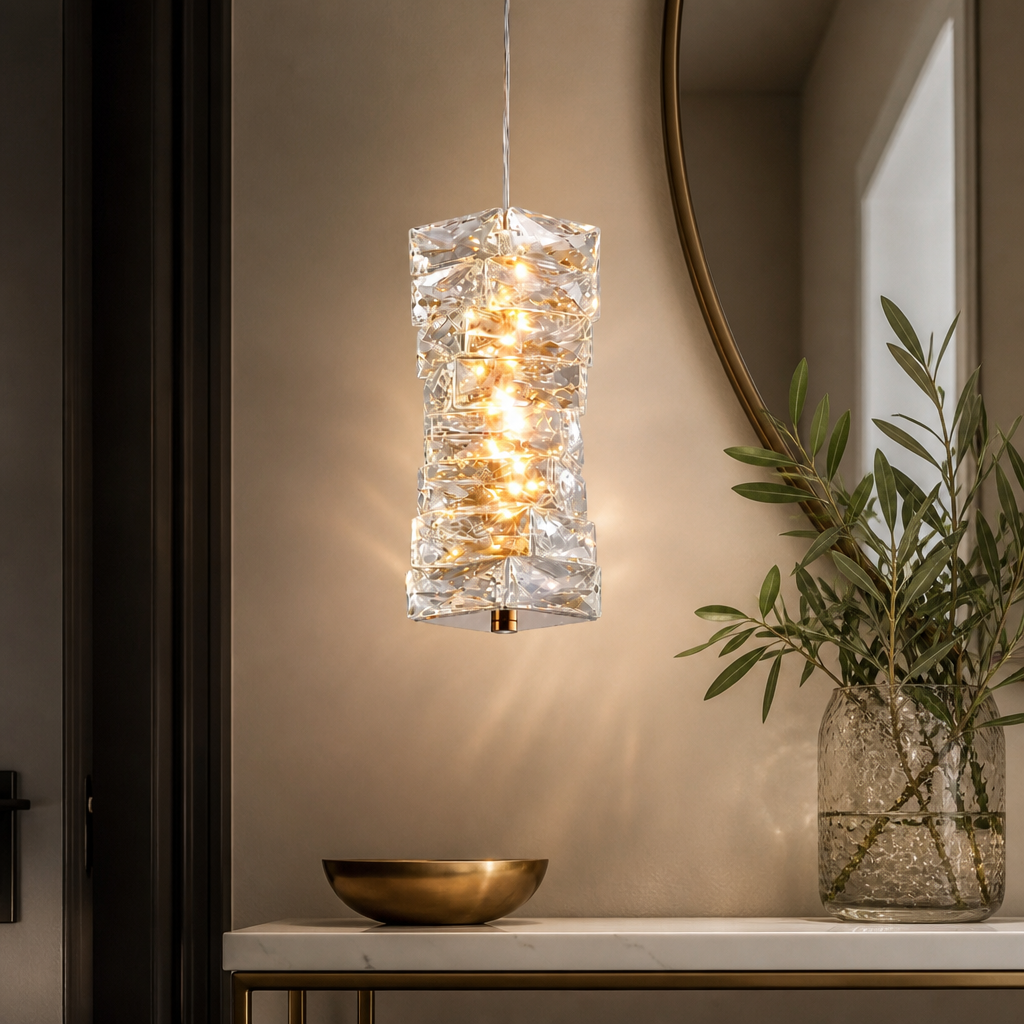 Sculptural Crystal Column LED Pendant Light