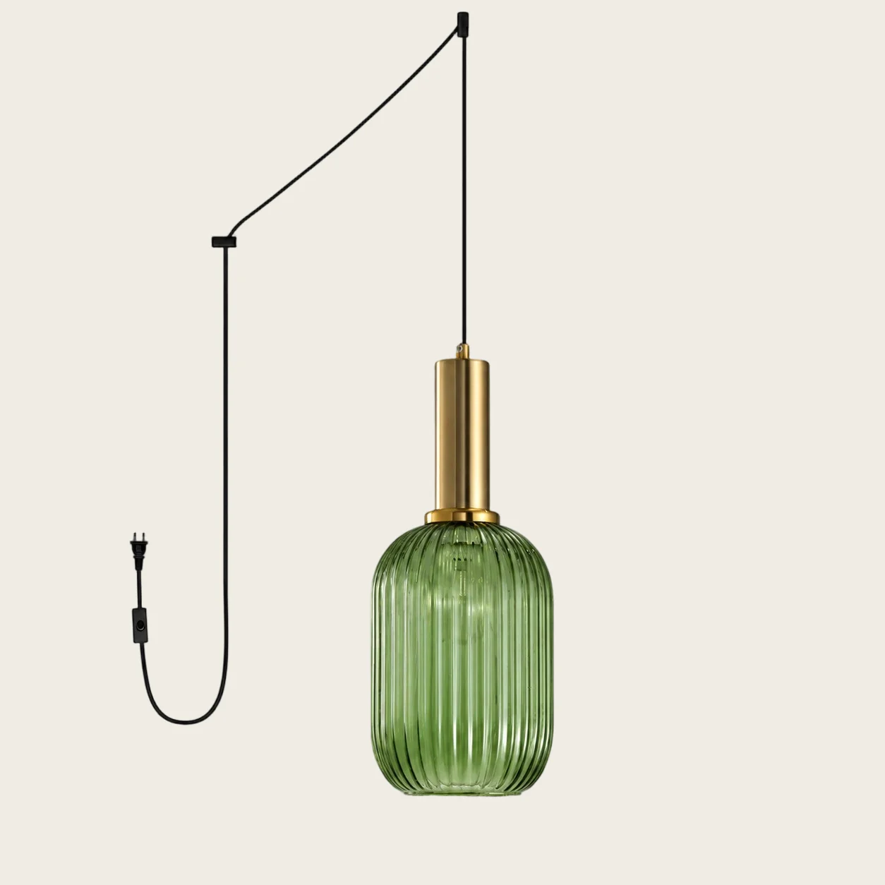 Green Model A Small ribbed glass plug-in pendant light