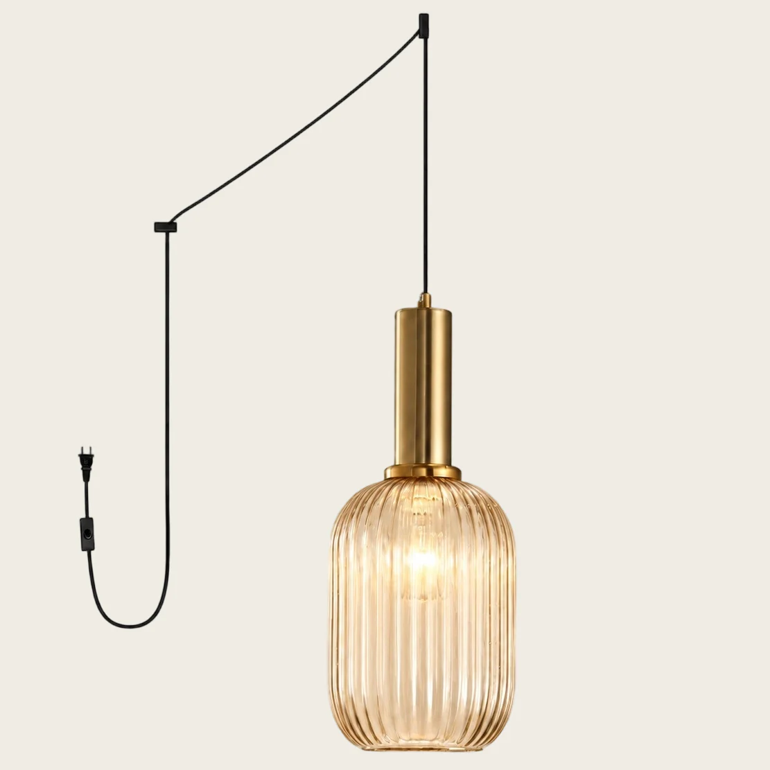 Tawny Model A Large ribbed glass plug-in pendant light