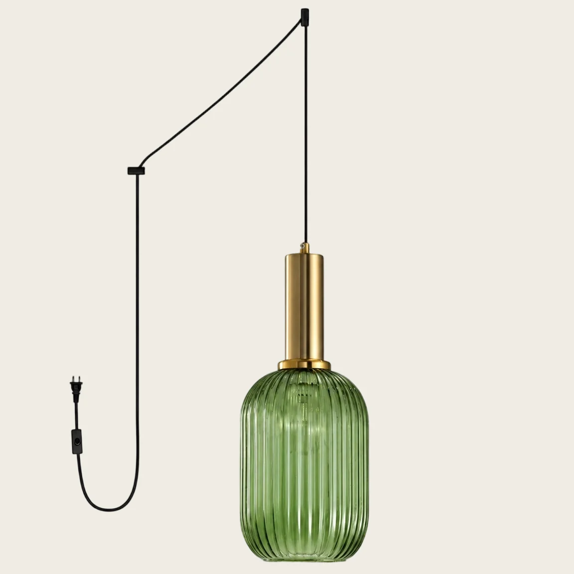 Green Model A Large ribbed glass plug-in pendant light