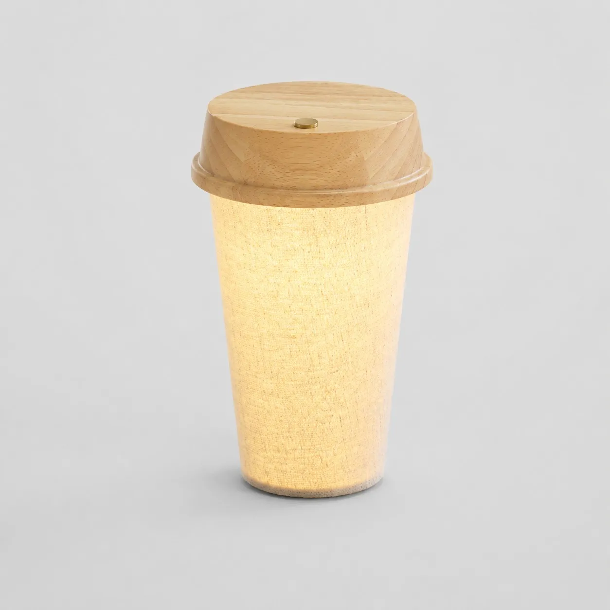 Natural Wood rechargeable coffee-cup table lamp front view