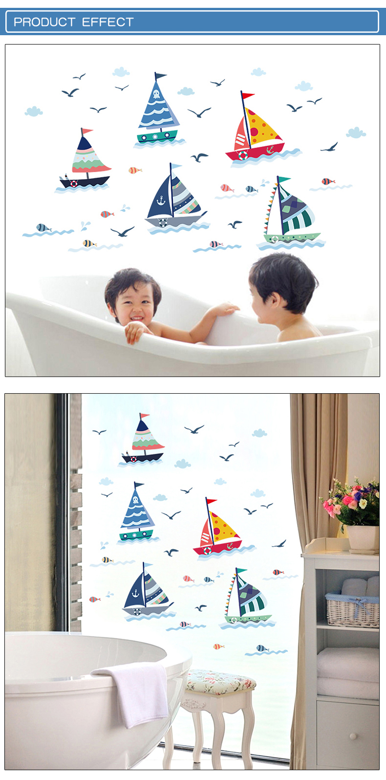 Cartoon Sailboat With Sea View Wall Sticker For Kids Room babiesdecor.myshopify.com