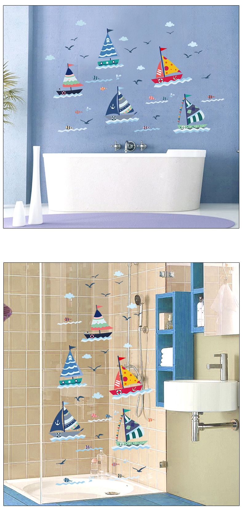 Cartoon Sailboat With Sea View Wall Sticker For Kids Room babiesdecor.myshopify.com