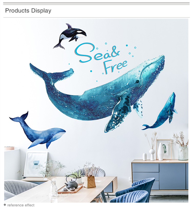 Whales in the sea Wall Stickers with Seagrass Plants babiesdecor.myshopify.com