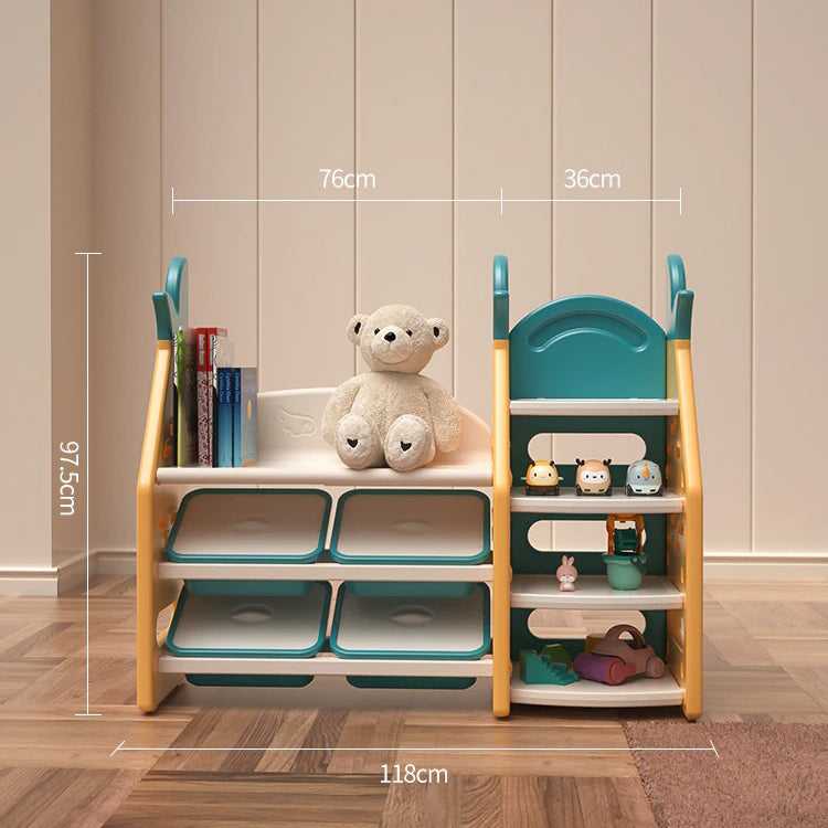 Kids Toy Storage 3-in-1 Organiser | Bookshelf Corner Rack w/ Plastic Bins babiesdecor.myshopify.com