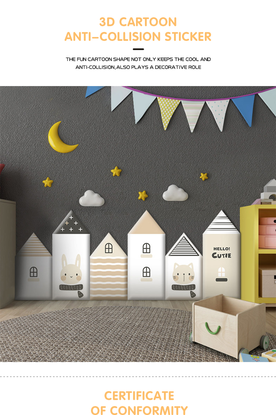 3D Houses Self Adhesive Anti-collision Soft Wall Stickers For Kids Room babiesdecor.myshopify.com