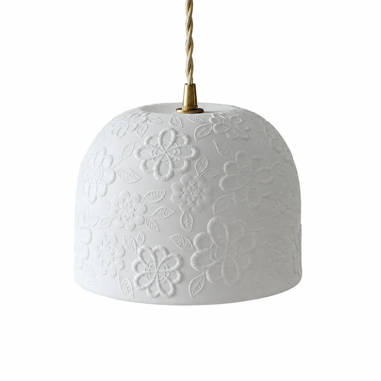 Bowl Floral white ceramic brass pendant lamp