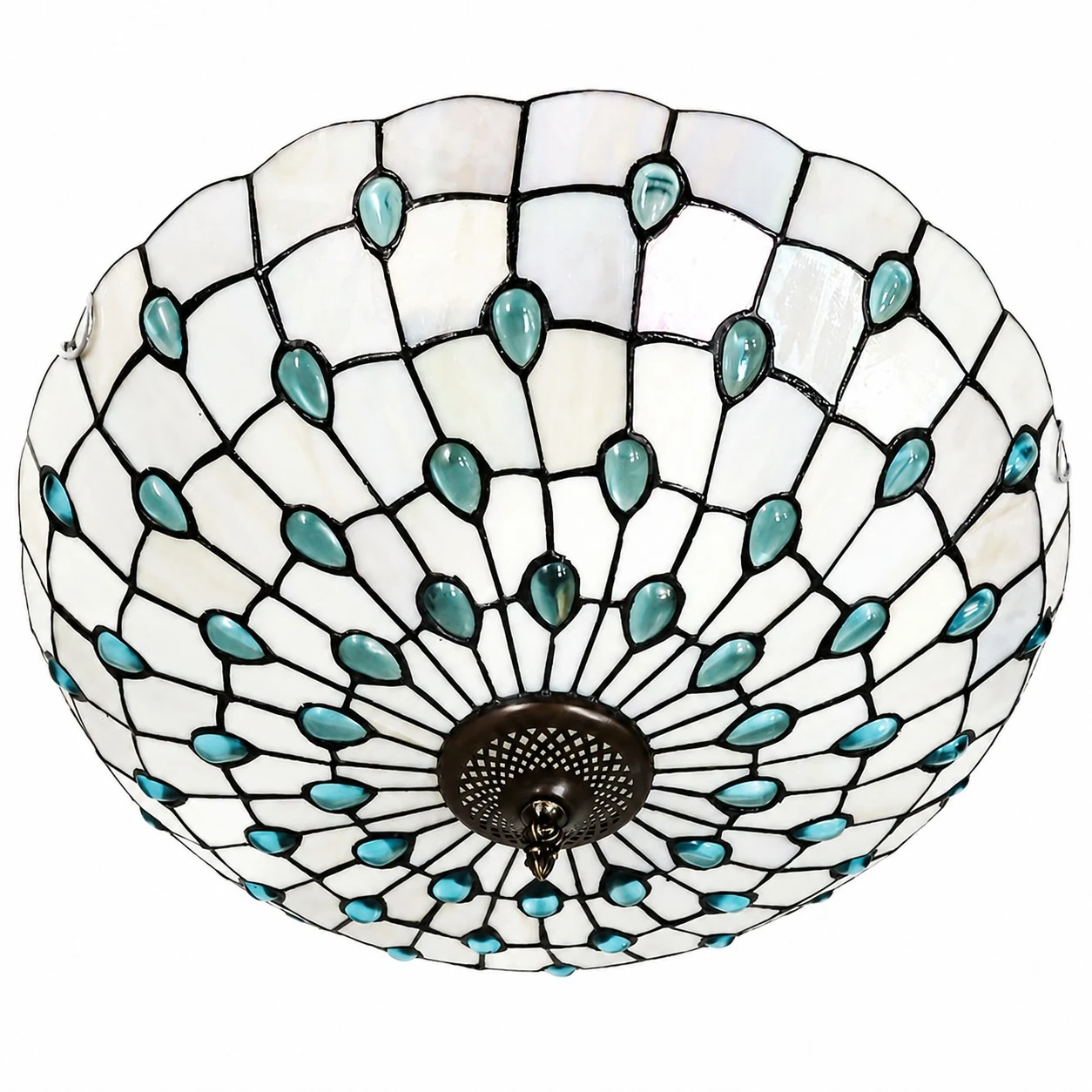 50 cm 3-Light Blue Beads Silver Shell flush mount light